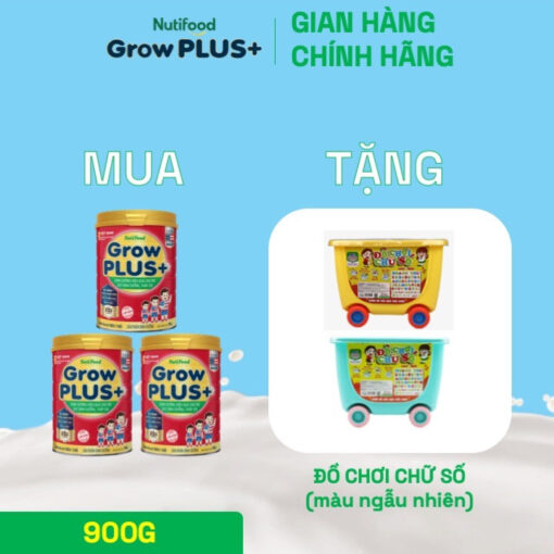 combo 3 lon sua bot nutifood growplus suy dinh duong tren 1 tuoi tang can tang chieu cao lon 900g tang 1 do choi chu so nutifood 9