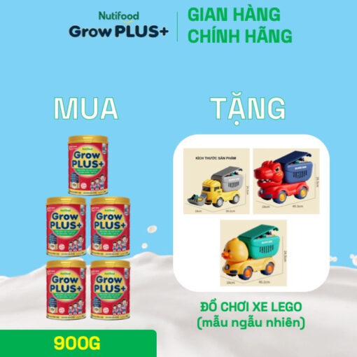 combo 5 lon sua bot nutifood growplus suy dinh duong tren 1 tuoi tang can tang chieu cao lon 900g tang 1 do choi xe logo nutifood 7