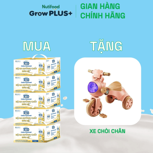 mua 5 thung 24 hop sua bot pha san growplus sua non immunel 180ml tang 1 xe choi chan nutifood 3